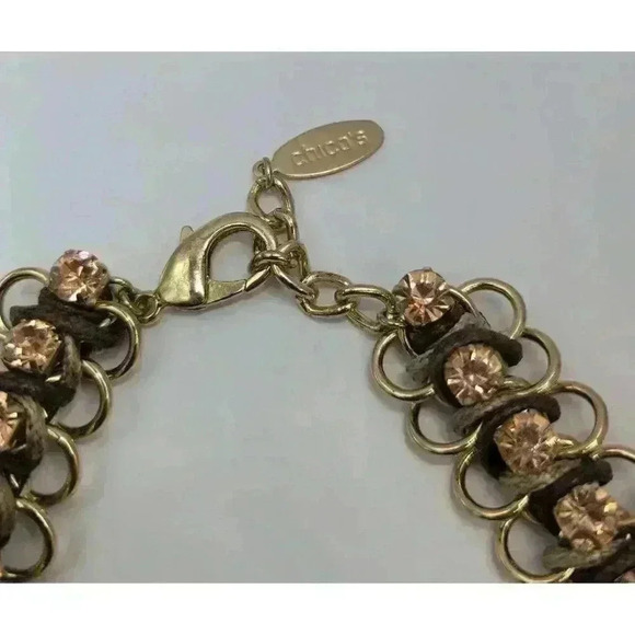 Chicos Champagne Rhinestone Gold Chain Necklace - Picture 2 of 5